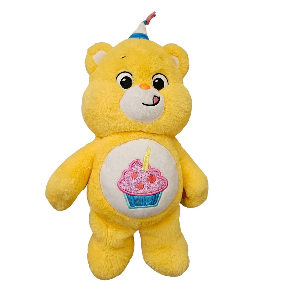 Care Bears Birthday Bear Yellow Plush Cupcake Belly Badge 14 Inch Basic Fun 2020